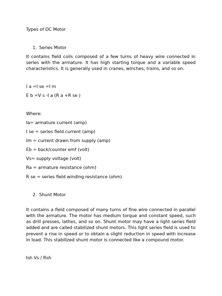 Types and Characteristics of DC Motors | PDF | Electric Motor ...