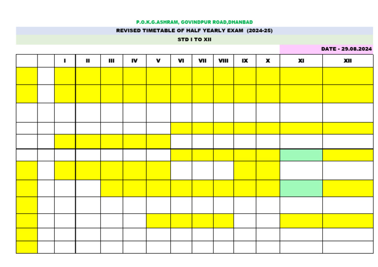 Half Yearly Exam Tentative Timetable 2024 25 Pdf