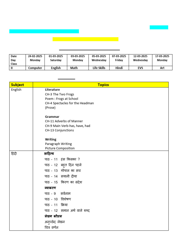 Class - II - Revision Schedule | PDF