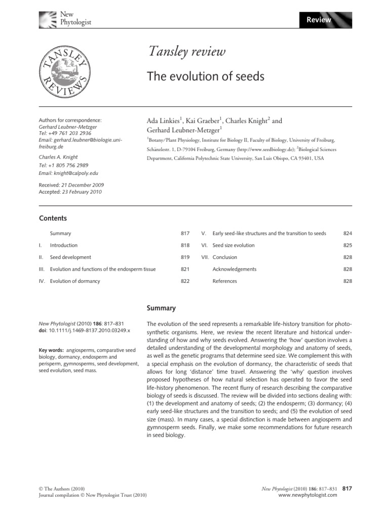 New Phytologist - 2010 - Linkies - The Evolution of Seeds | PDF | Seed ...