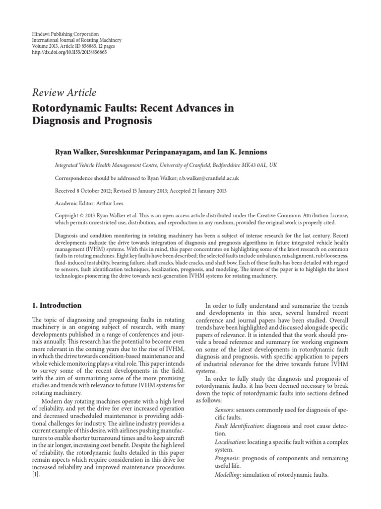 Advances in Rotordynamic Fault Diagnosis | PDF | Simulation | Finite ...