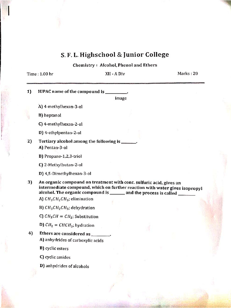 Alcohol Phenol and Ether | PDF