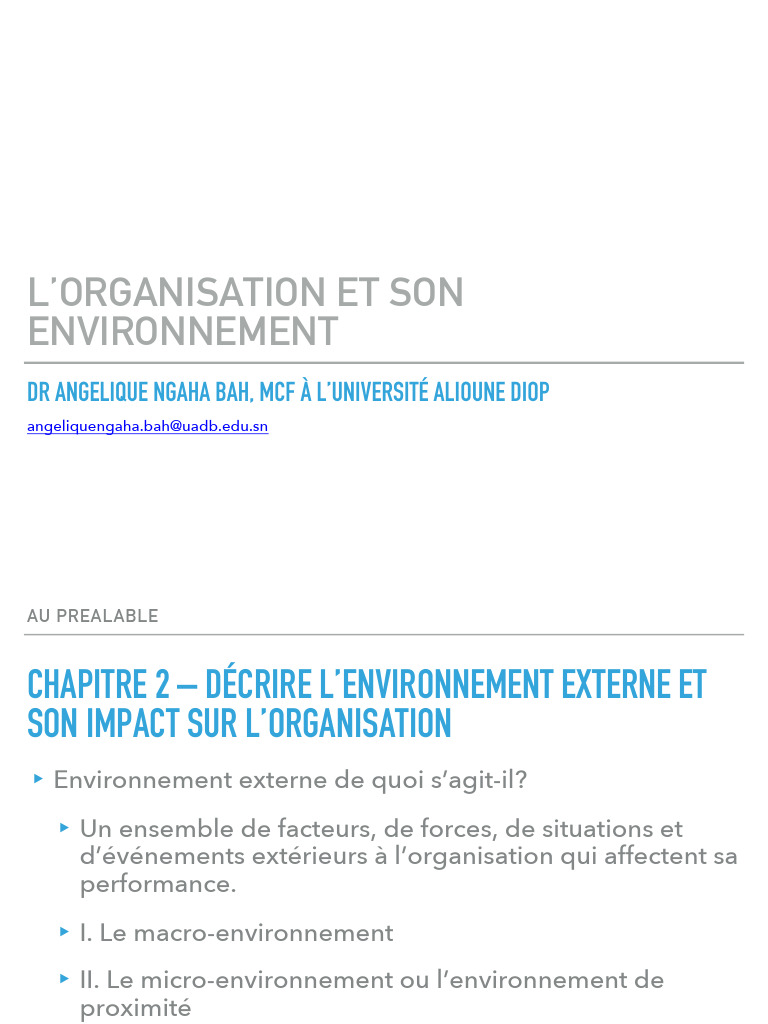 Impact de l'Environnement sur l'Organisation | PDF | Environnement ...