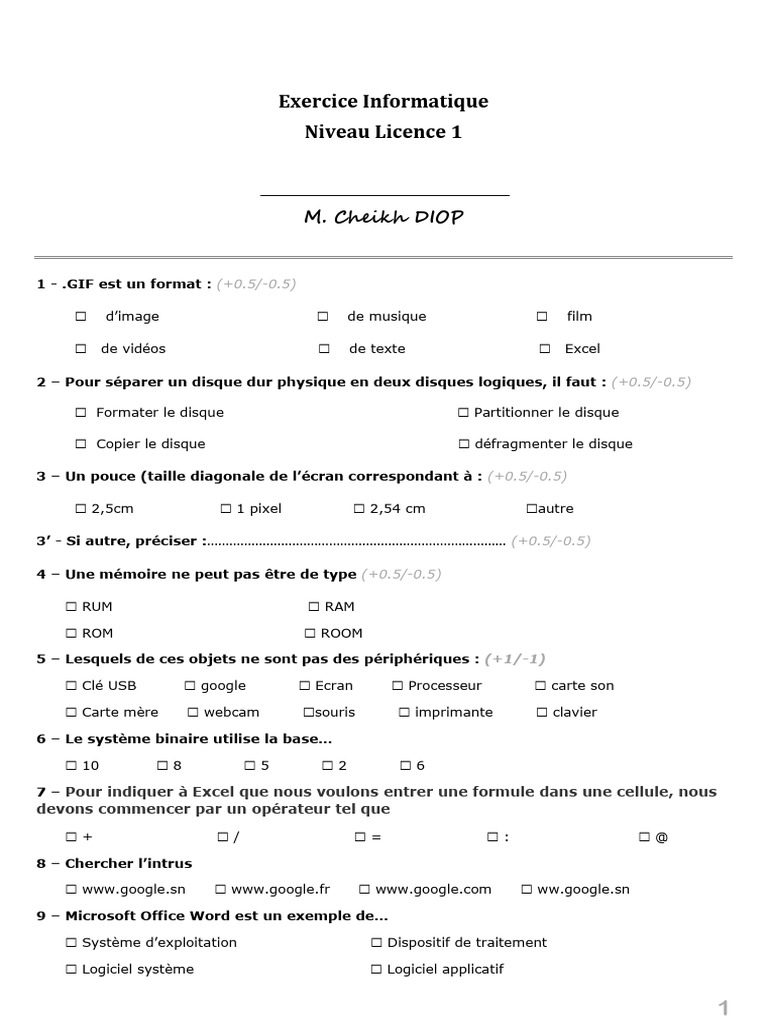 Questions sur l'informatique et les opérateurs | PDF | Mémoire ...