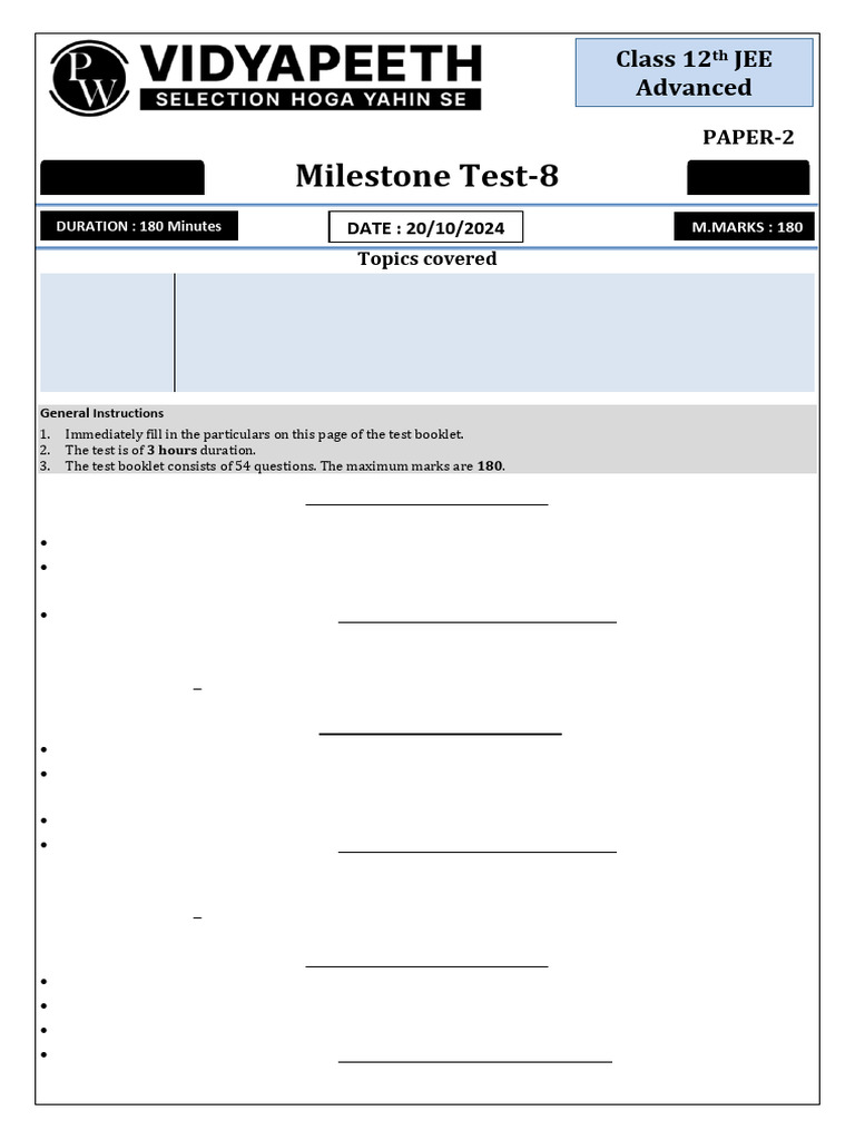 JEE Advanced Milestone Test Paper 2024 | PDF | Inductor | Magnetic Field