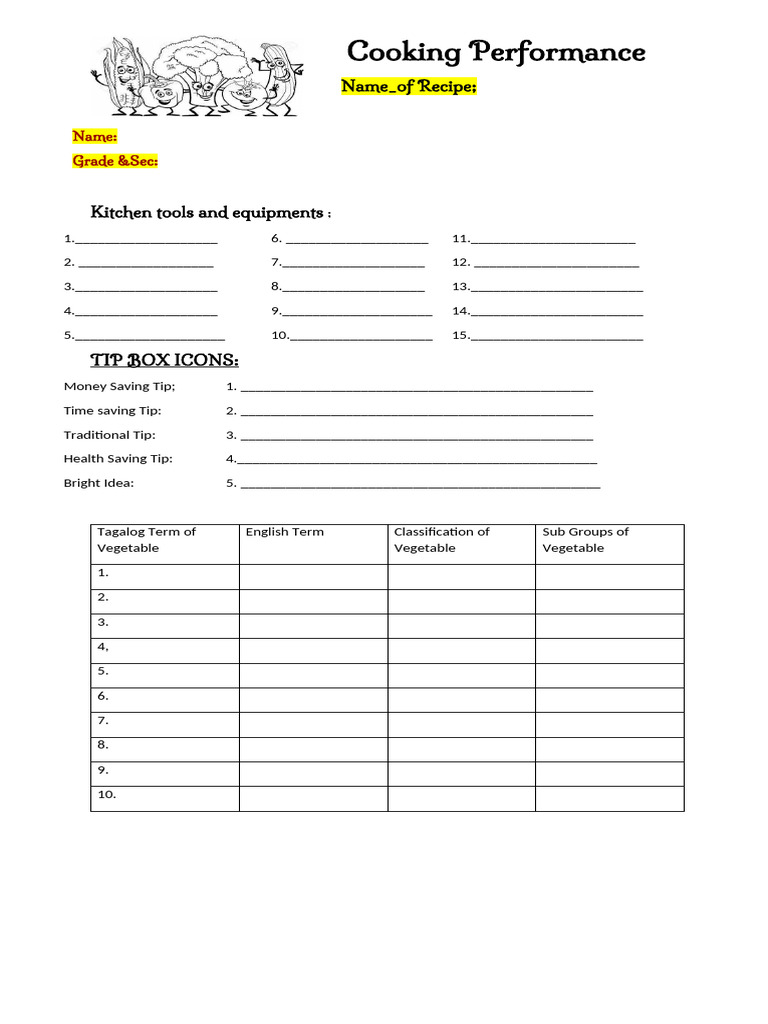 Cooking Performance Evaluation Checklist | PDF | Home | Food And Drink ...