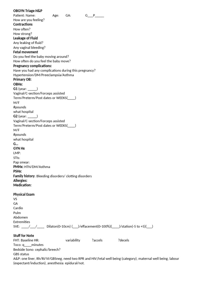 OBGYN Triage Assessment Template | PDF