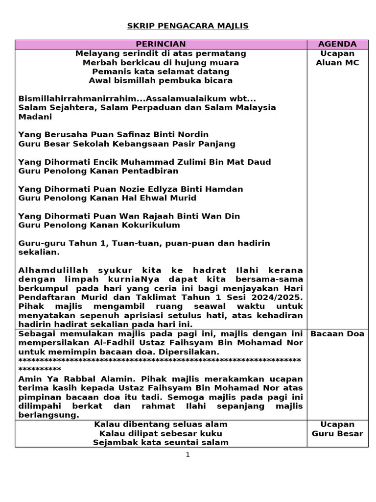 Skrip Pengacara Majlis Transisi | PDF