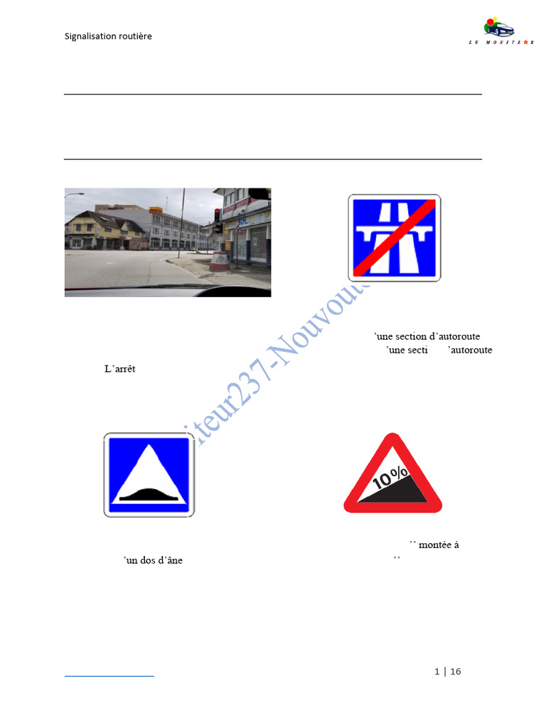 Exercices sur la signalisation routière | PDF | Aménagement cyclable ...