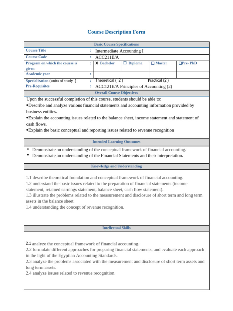 Intermediate Accounting I Course Overview | PDF | Financial Accounting ...