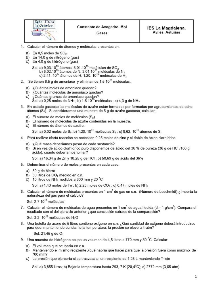 Cálculos de Moles y Gases en Química | PDF | Mole (Unidad) | Gases