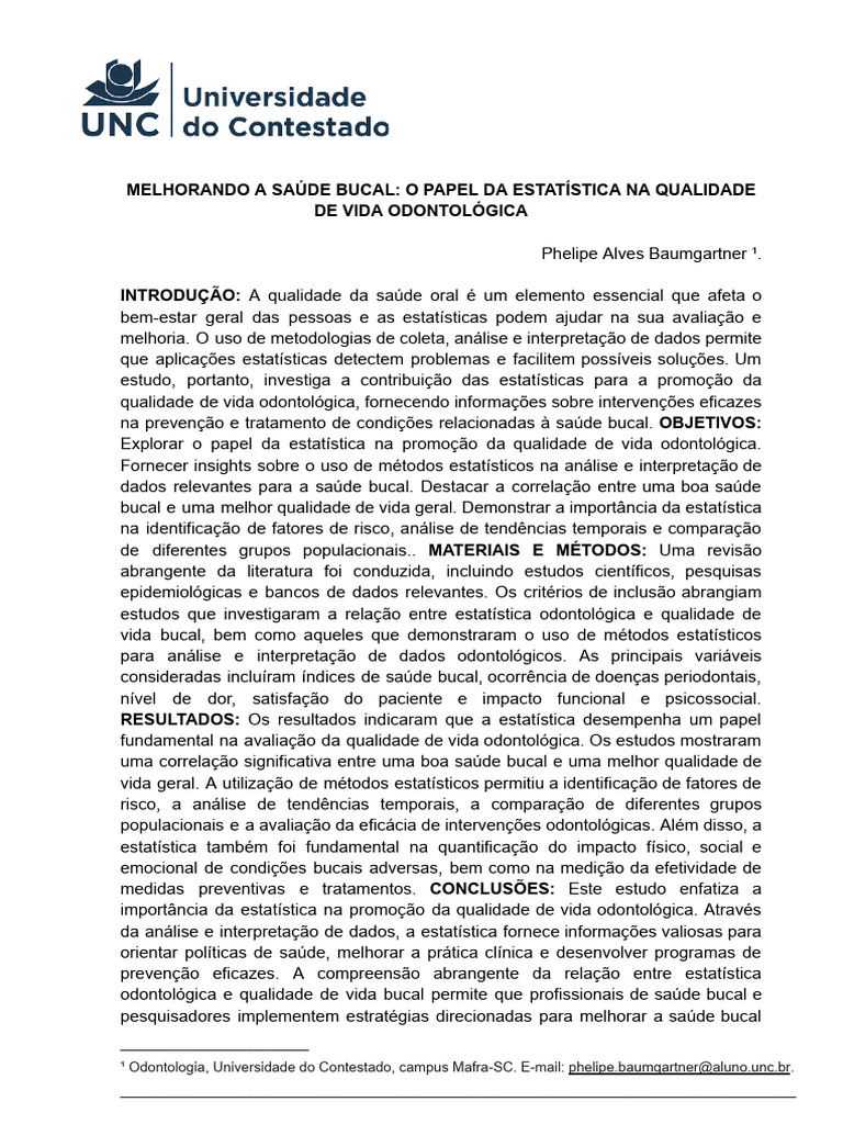 Estatística e Qualidade de Vida Bucal | PDF | Odontologia | Estatísticas