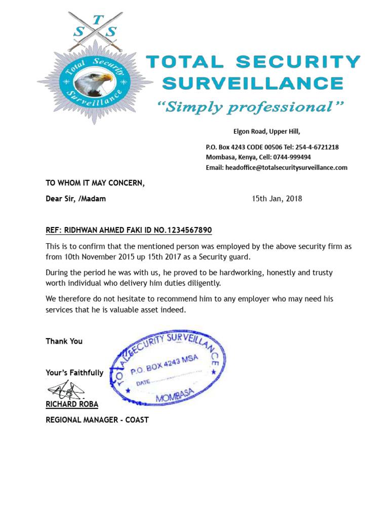 Recommendation for Security Guard Services | PDF