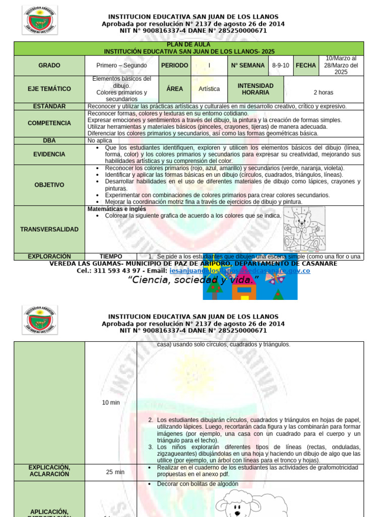 Plan de Aula: Dibujo y Colores 2025 | PDF | Dibujo | Color