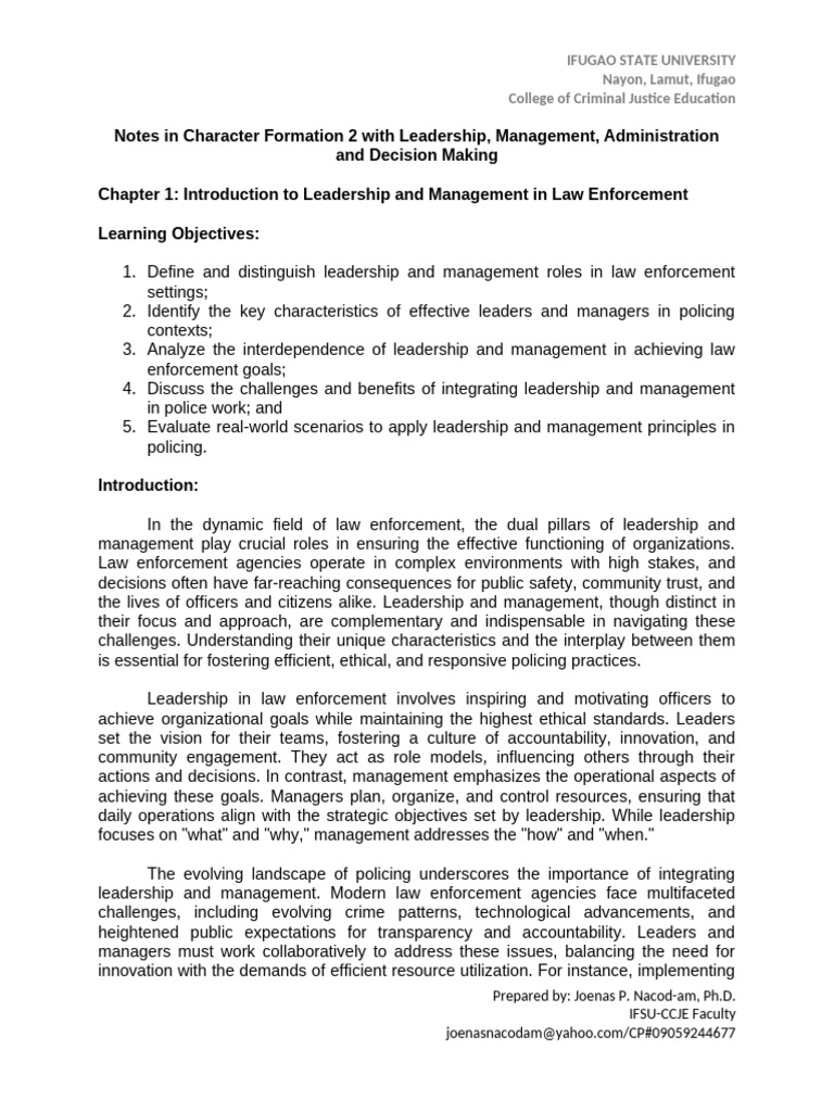 Leadership and Management in Law Enforcement | PDF | Leadership | Police