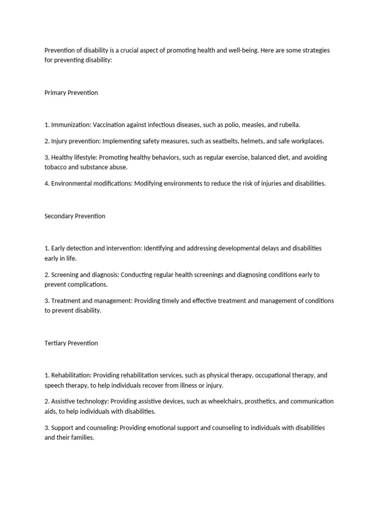 Prevention of Disability Is A Crucial Aspect of Promoting Health and ...