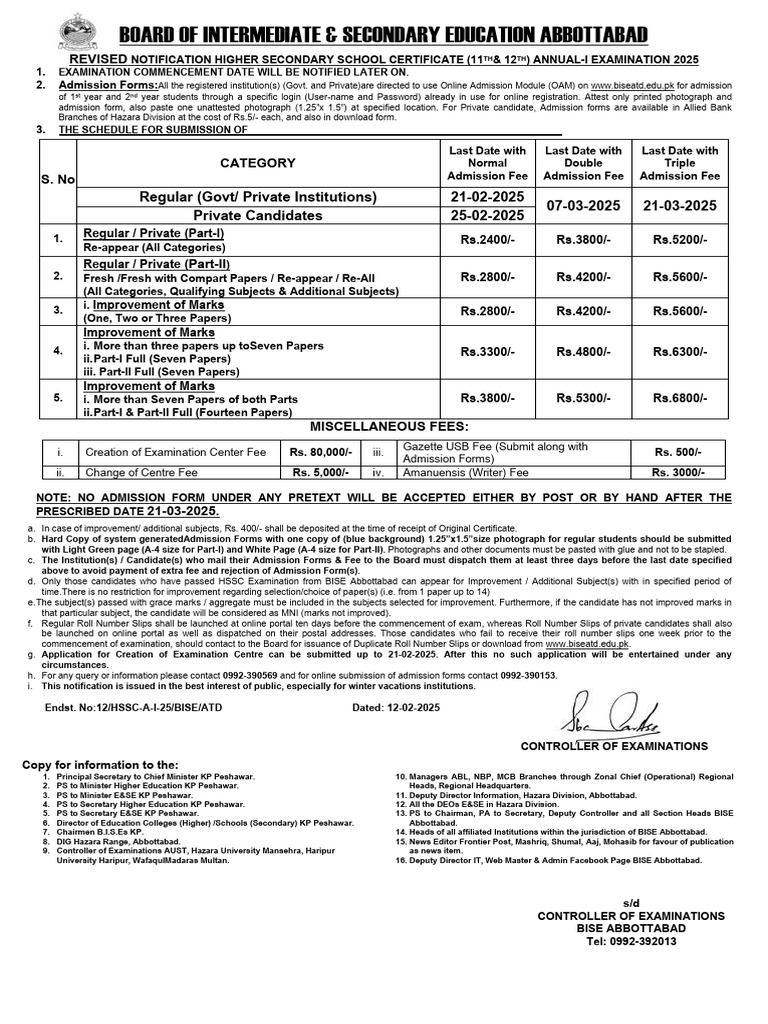 HSSC Annual-I Exam Notification 2025 | PDF