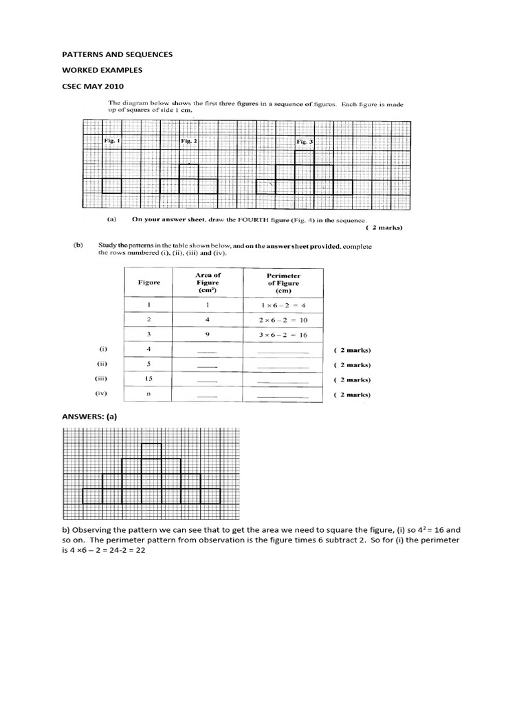 CSEC Patterns and Sequences Examples | PDF