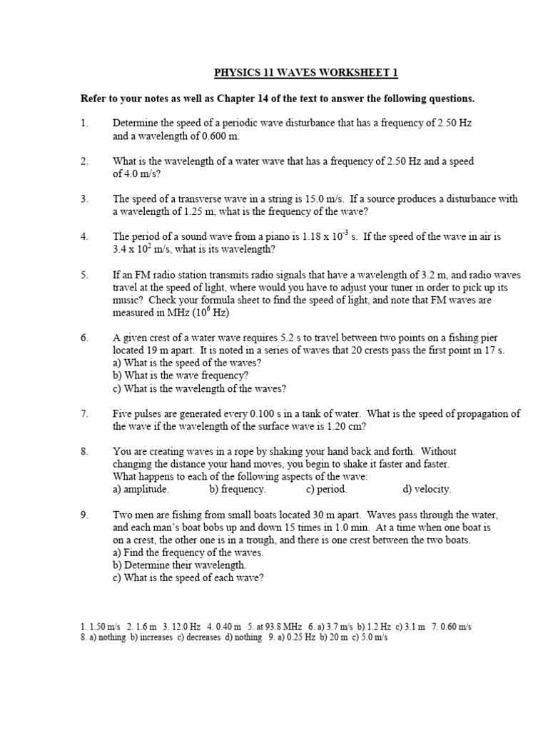 Waves Worksheet | PDF | Waves | Wavelength