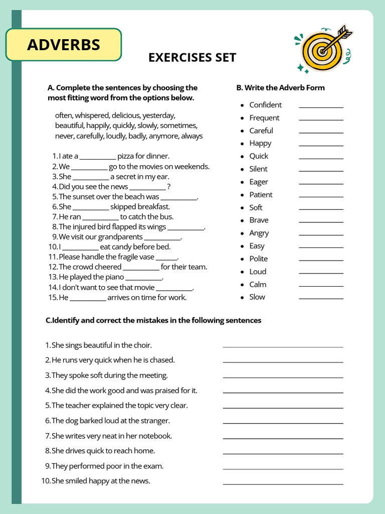 Adverb Exercises and Corrections | PDF | Adverb