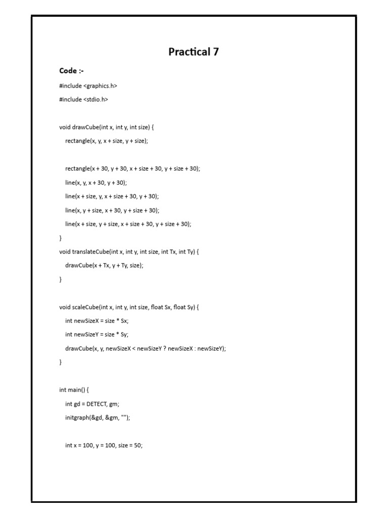 Cube Drawing and Transformation in C | PDF