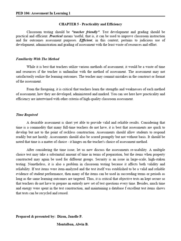 PED 106 CHAPTER5 Practicality and Efficiency | PDF | Educational ...