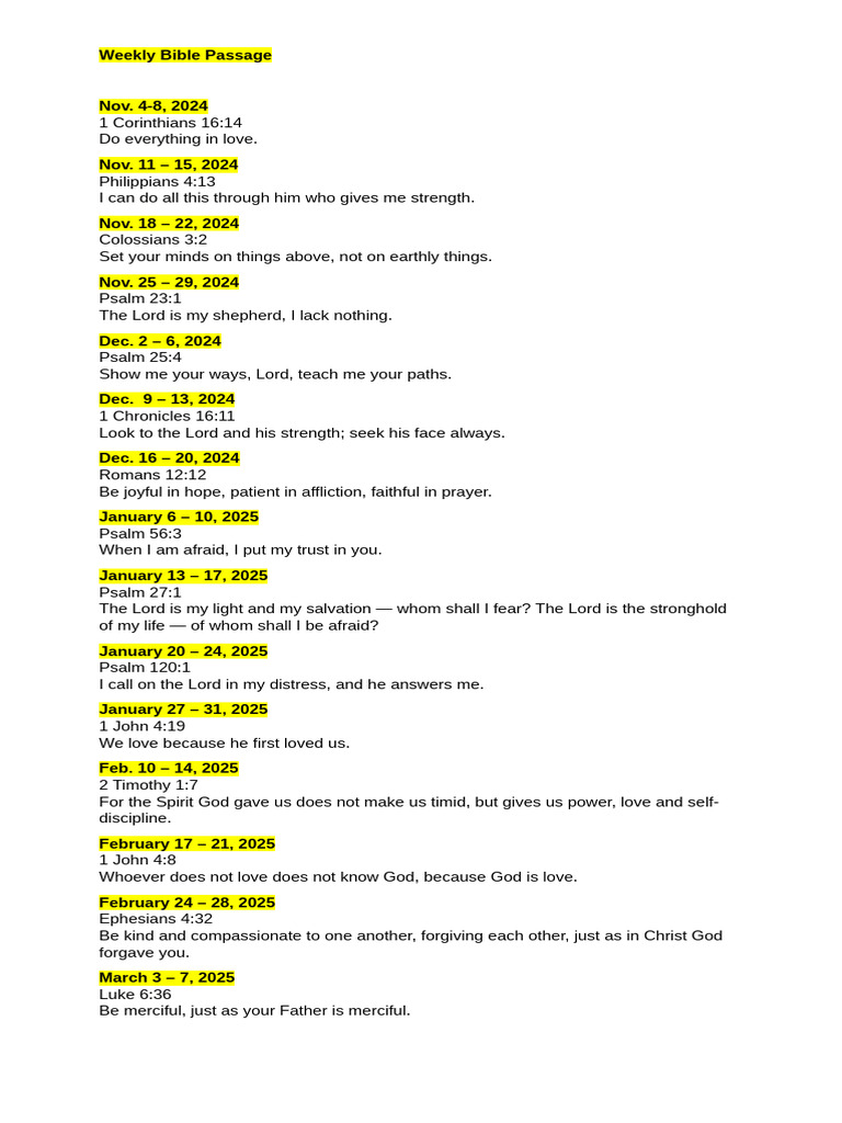 Weekly Bible Passage Nov 2024 April 2025 | PDF