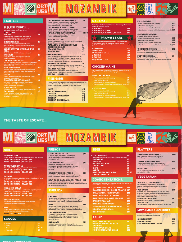 Mozambik Restaurant Menu Overview | PDF | Curry | Sauce