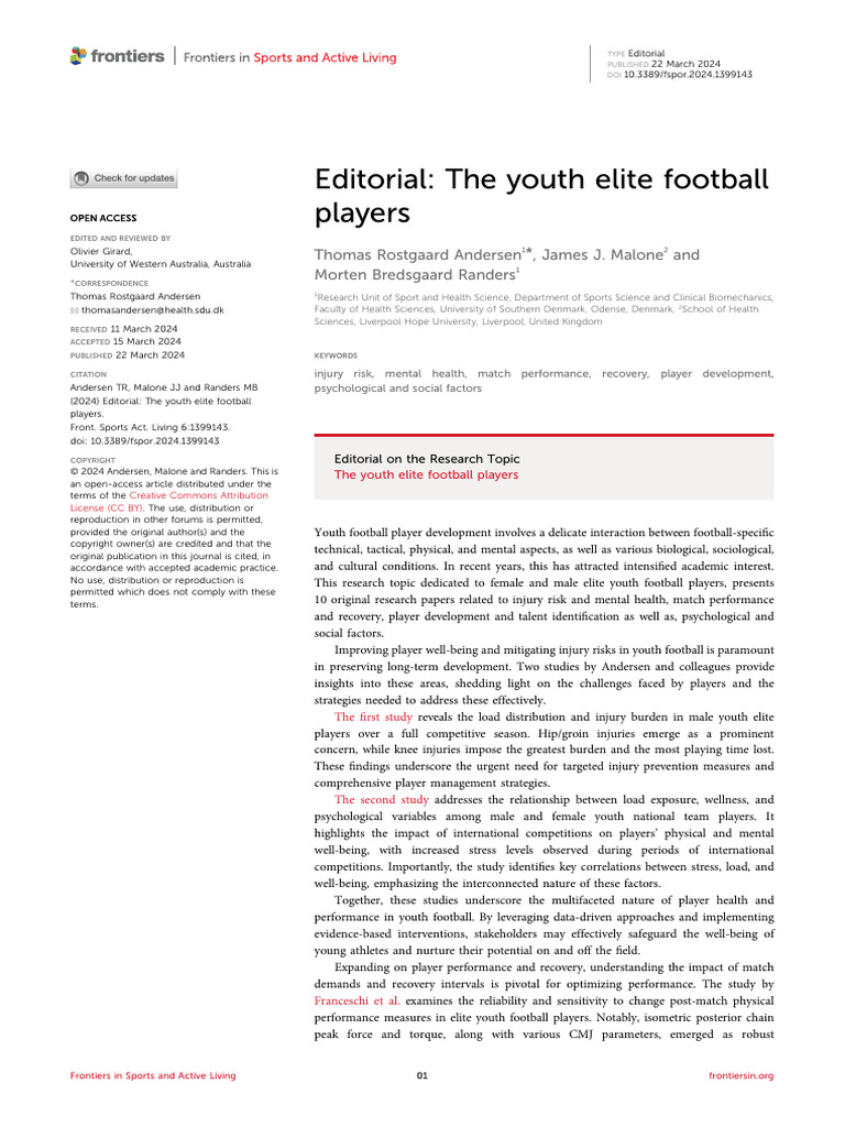 Editorial The Youth Elite Football Players | PDF | Psychological ...