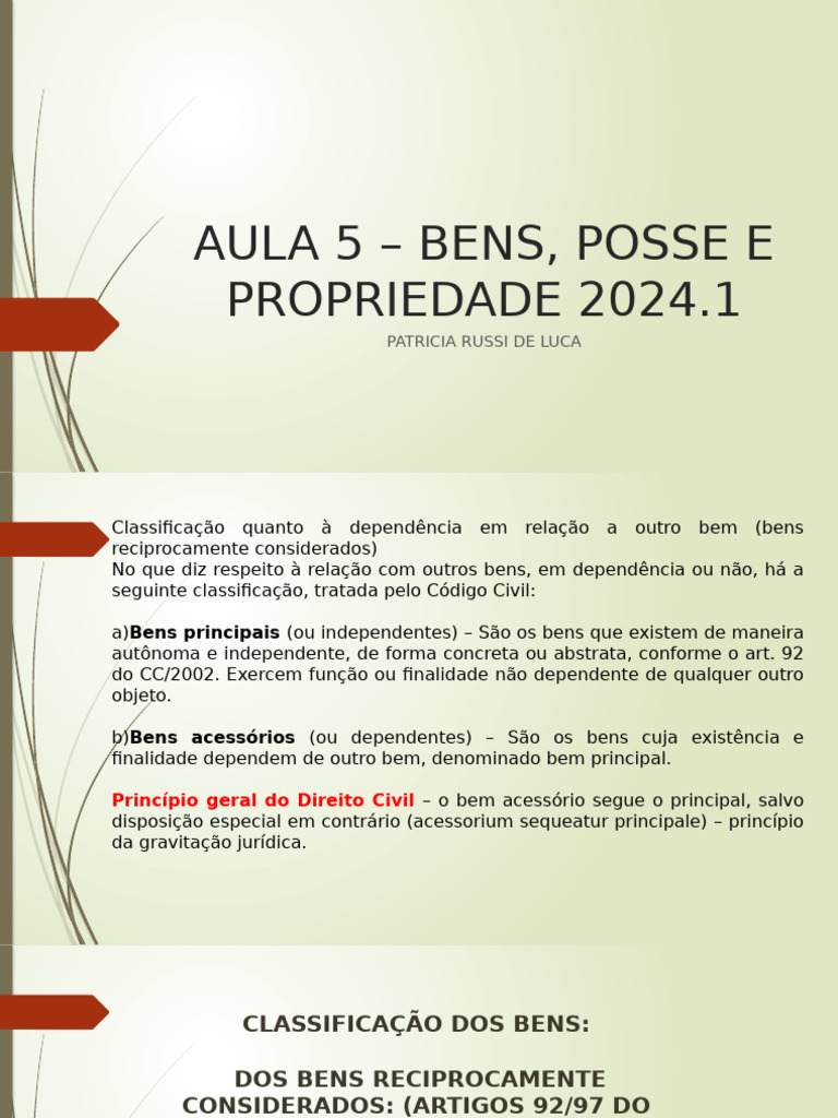 Tipos de Bens: Posse e Propriedade | PDF | Usucapião | Posse (jurídico)
