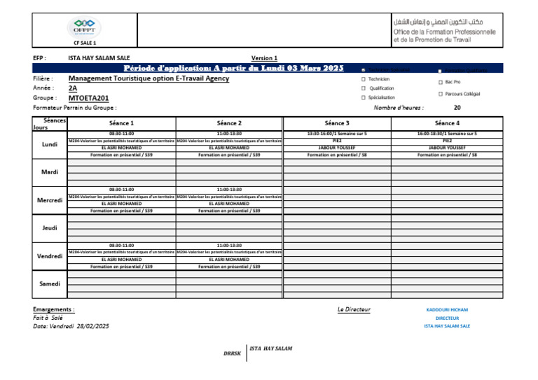 Emploi du temps 2024-2025 ISTA Sale | PDF