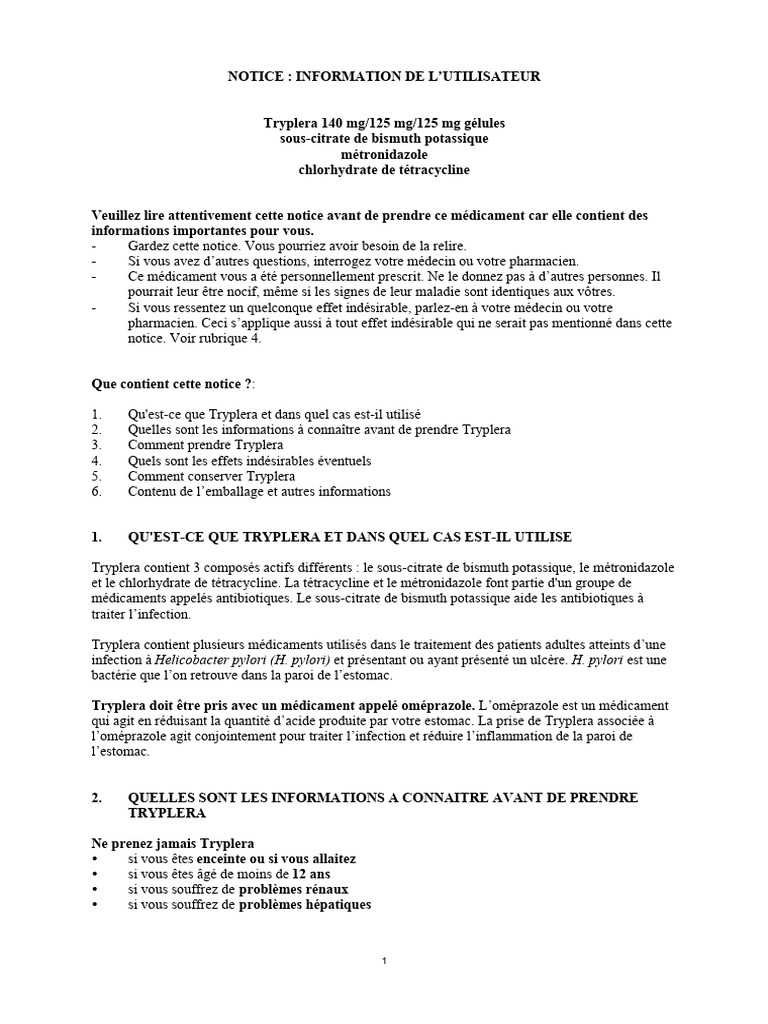 Notice d'utilisation de Tryplera | PDF | Effet indésirable | Médecine ...