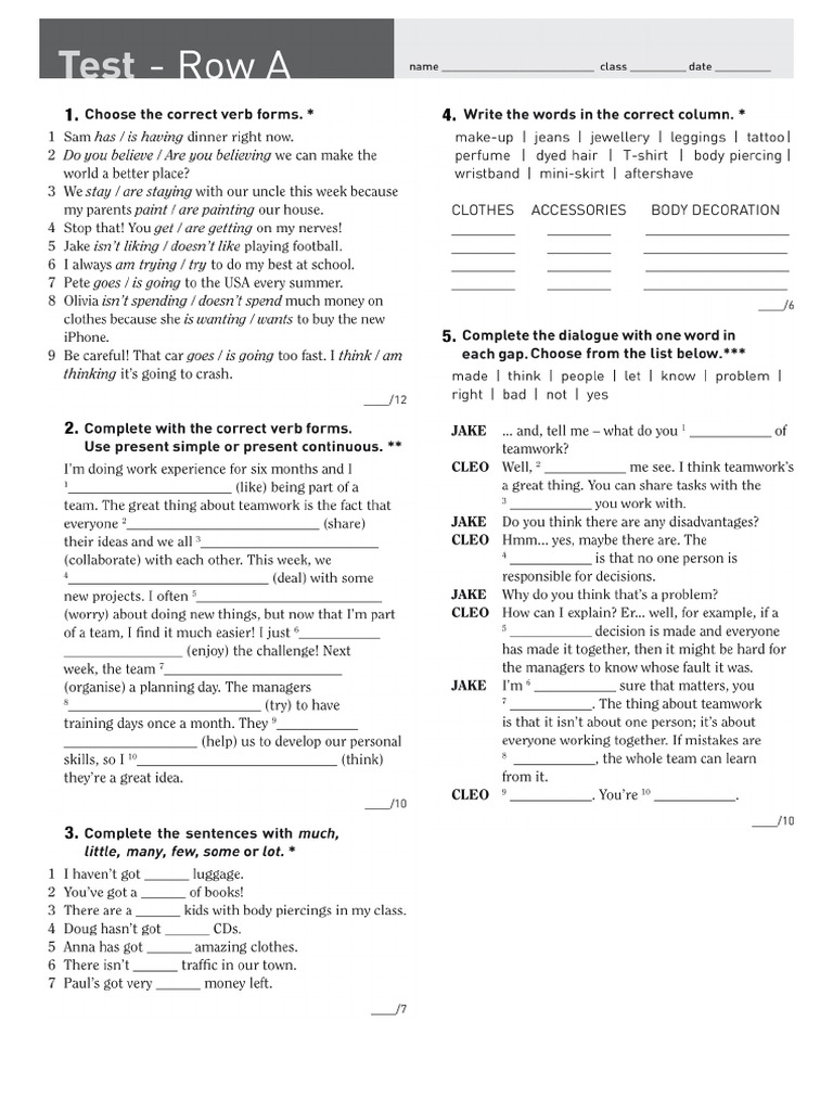 Test 1 Row A | PDF