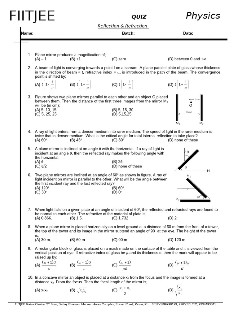 Reflection & Refraction - Class - X | PDF | Reflection (Physics ...
