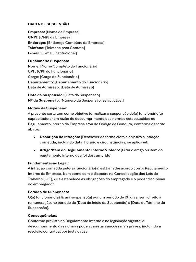 Modelo de Carta de Suspensão | PDF