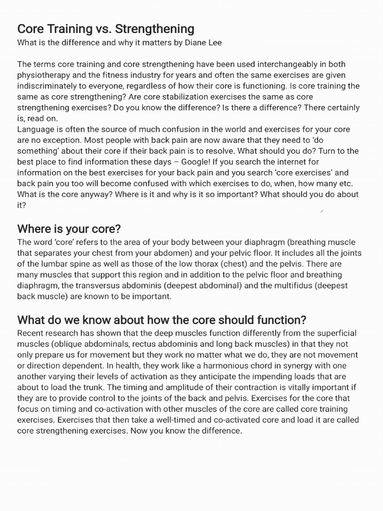 Core Training Vs Strengthening | PDF