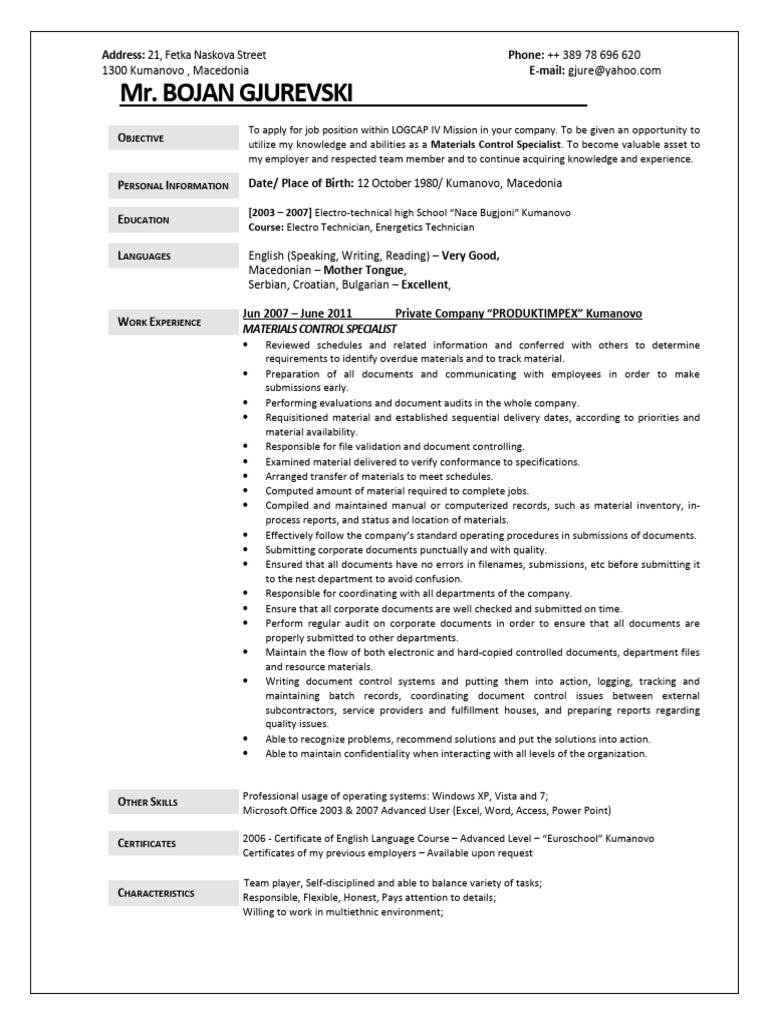 Application for Materials Control Specialist | PDF | Windows Vista | Audit