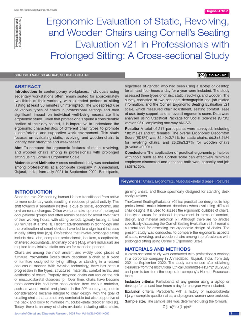 Ergonomic Chair Evaluation for Professionals | PDF