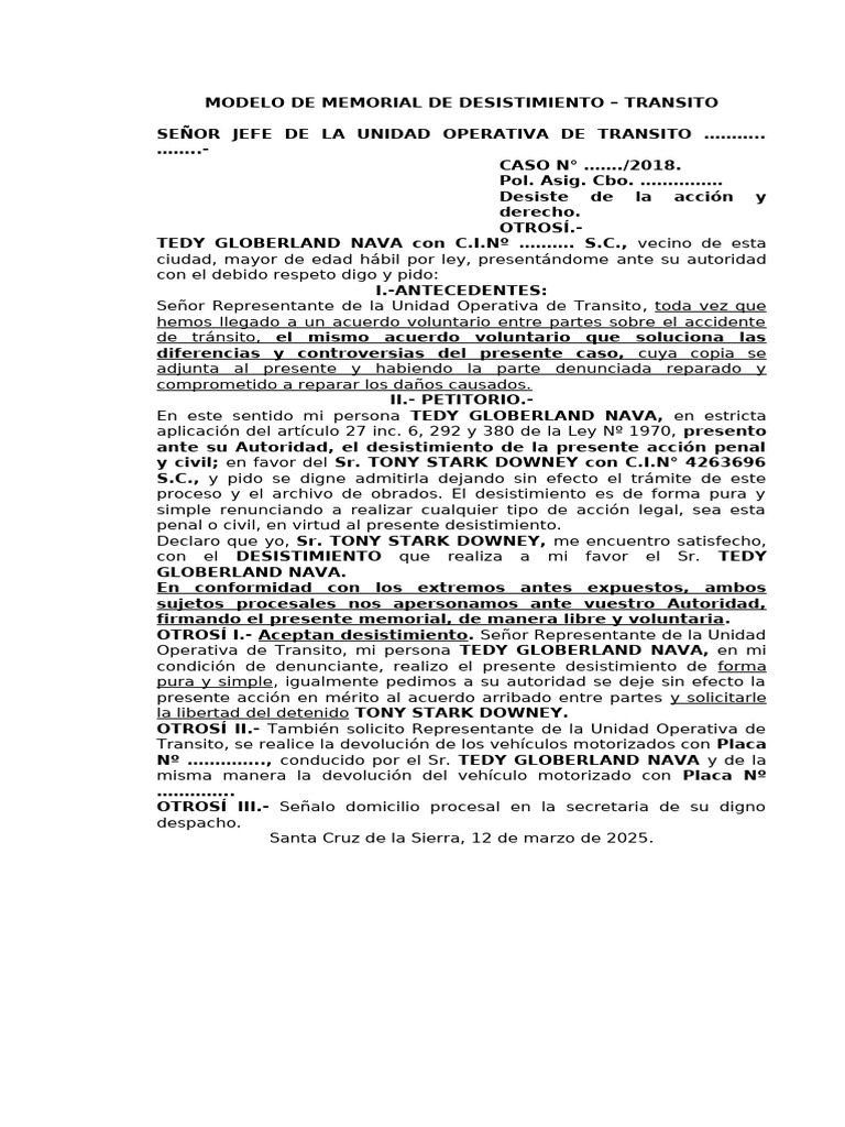 Desistimiento de Acción en Tránsito | PDF | Justicia | Crimen y violencia
