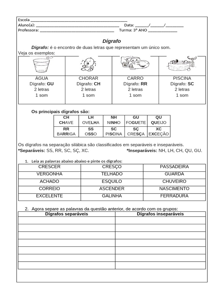 ATIVIDADE DÍGRAFOS | PDF