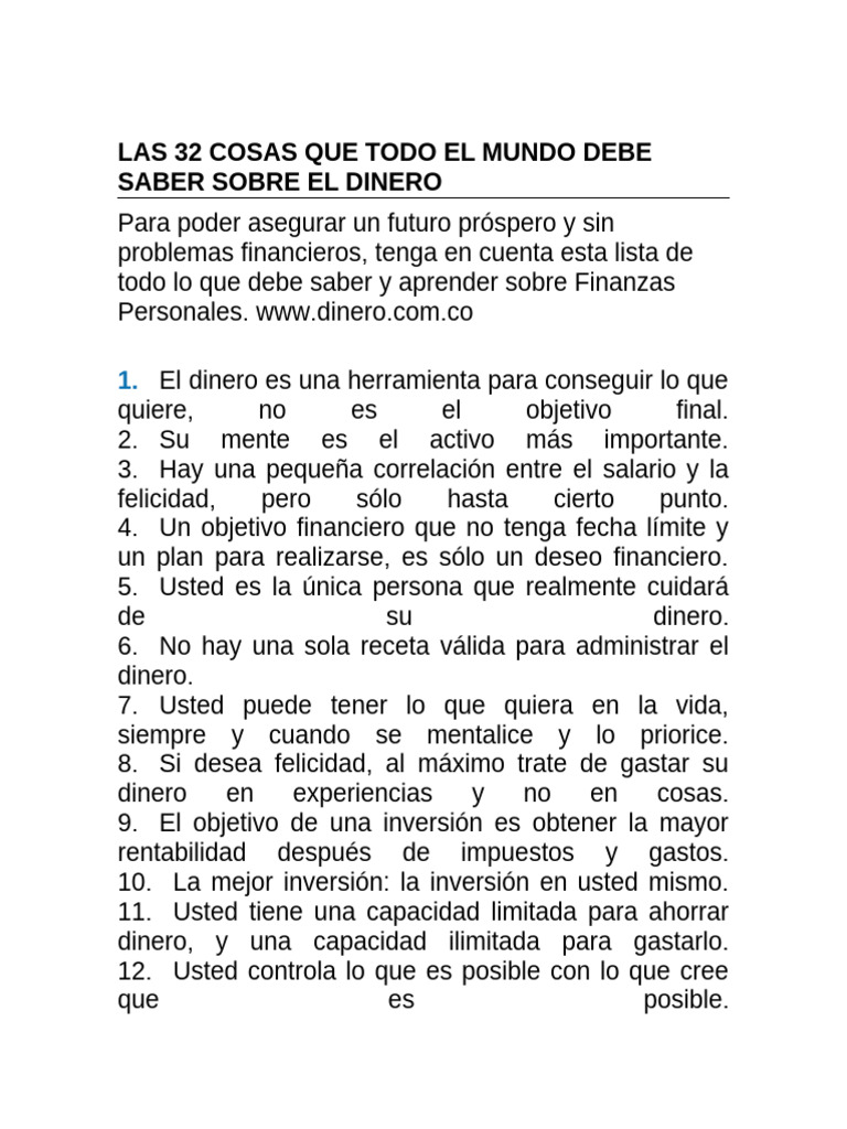 Las 32 Cosas Que Todo El Mundo Debe Saber Sobre El Dinero 5-10-2011 ...