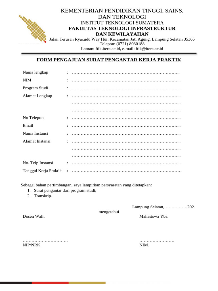 Fix Form Pengantar Kerja Praktik 1 | PDF