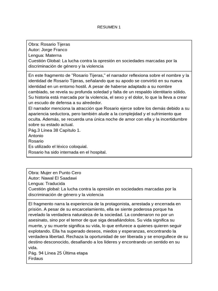 Resumen de Rosario Tijeras 1 | PDF