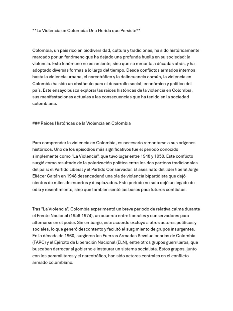 Violencia en Colombia: Raíces y Consecuencias | PDF | Colombia