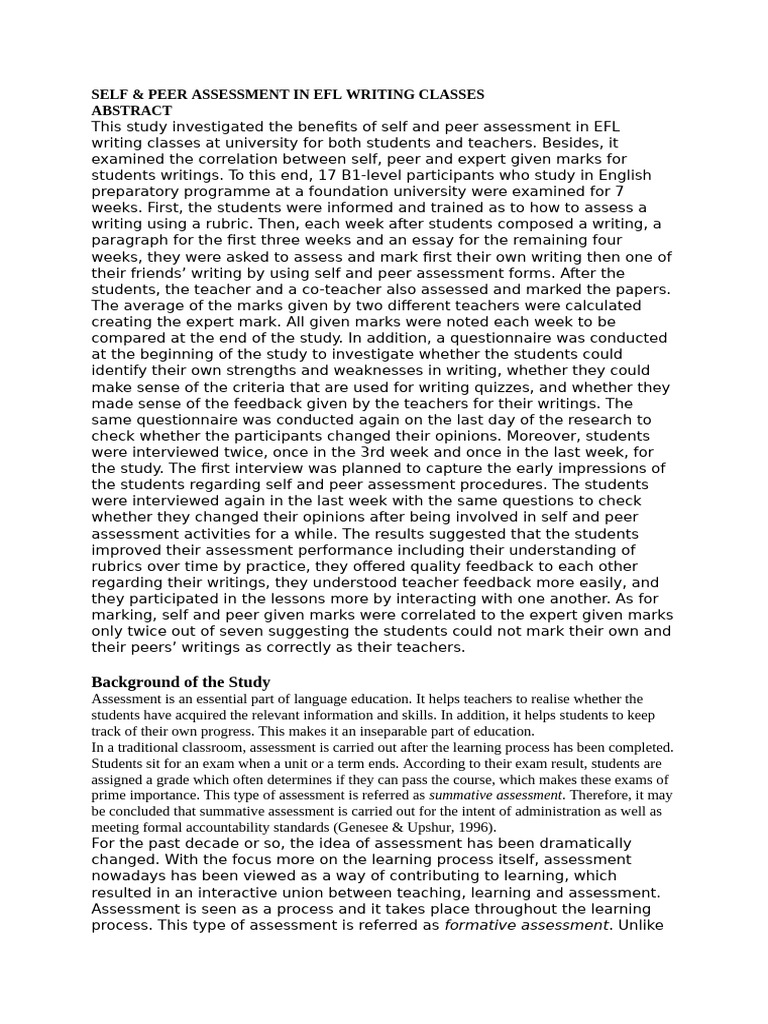 EFL Writing: Self & Peer Assessment Benefits | PDF | Educational ...