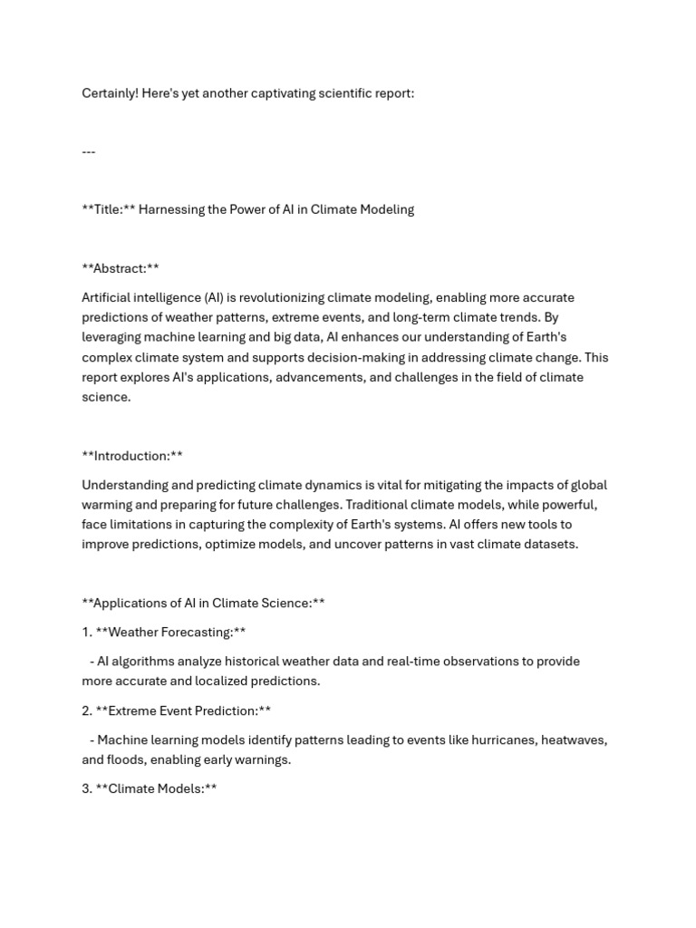 Harnessing The Power of AI in Climate Modeling | PDF | Intelligence (AI ...