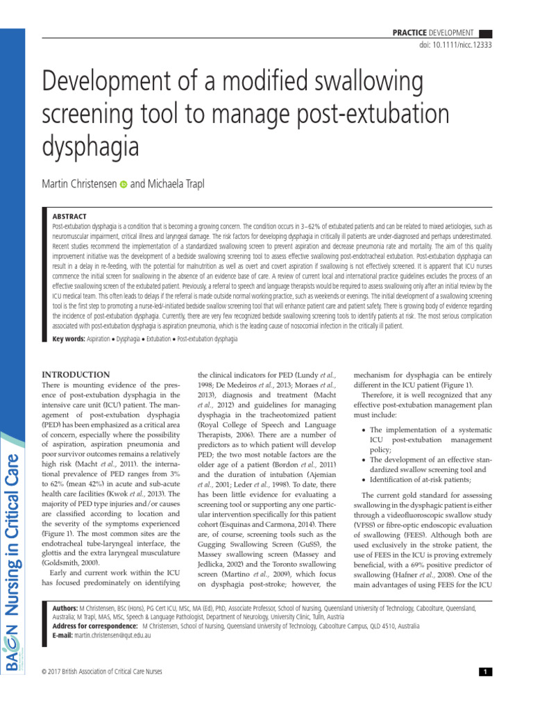 Development of A Modified Swallowing SCR | PDF | Intensive Care ...