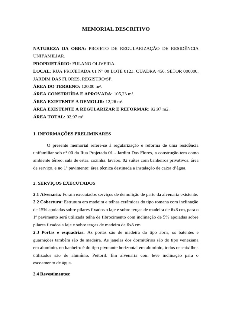 Regularização de Residência Unifamiliar | PDF | Elementos ...