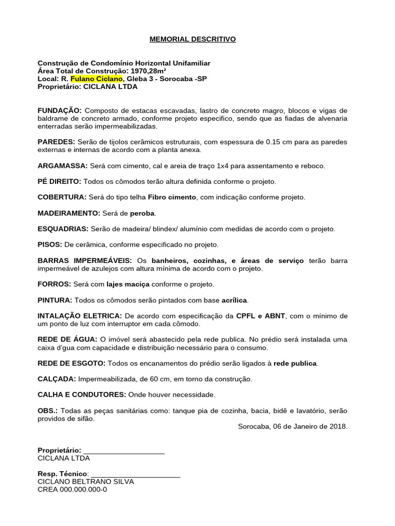 Memorial Descritivo de Condomínio Sorocaba | PDF