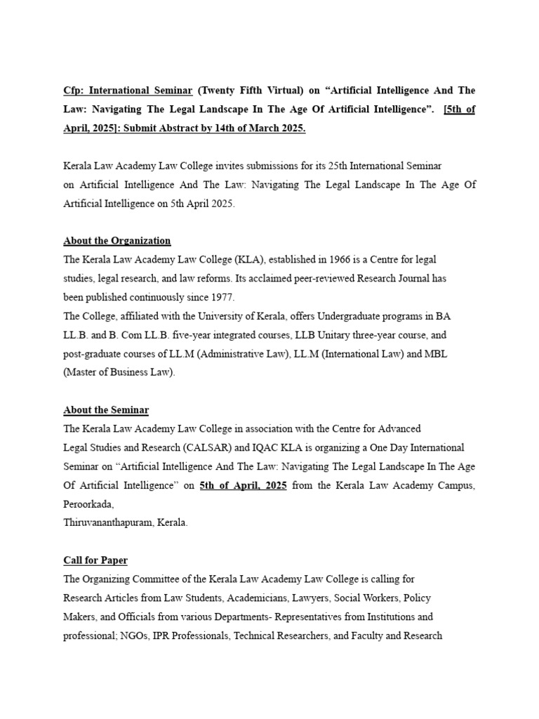 25th International Seminar - Guidelines | PDF | Artificial Intelligence ...